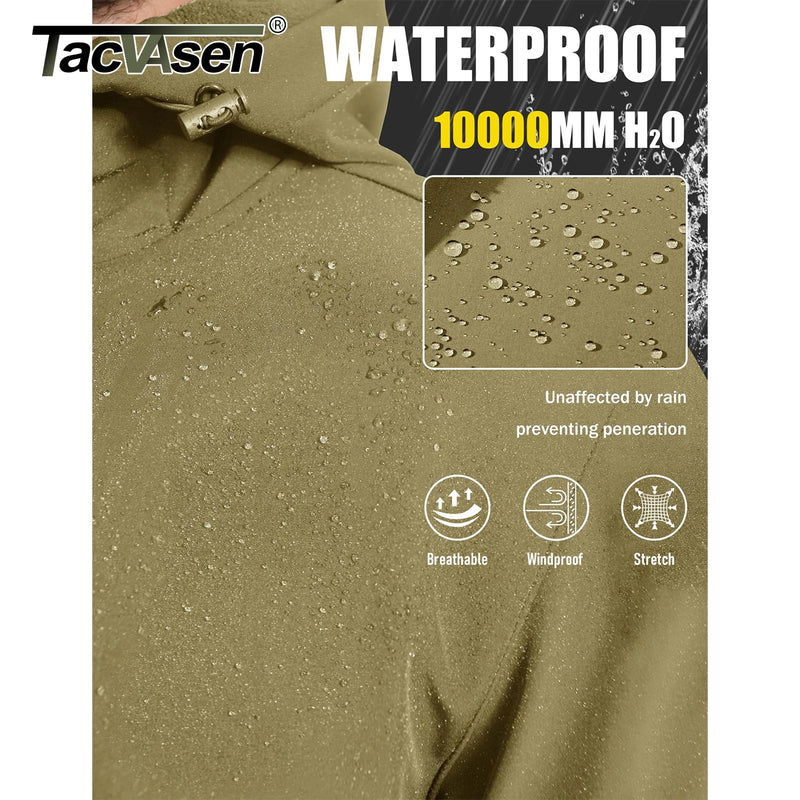 TACVASEN Hooded Rain Softshell Jacket Mens Fleece Lined Waterproof Jacket Work Jacket Outdoor Trekking Hiking Windbreaker Male