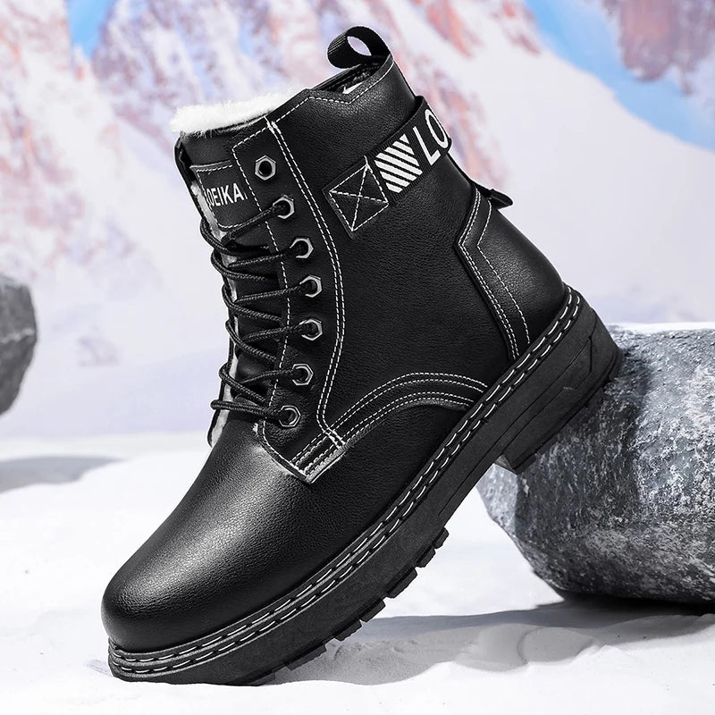 Men's work boots winter warm plush non-slip soft-sole comfort outdoor casual boots fashion Joker plus size high-top cotton boots