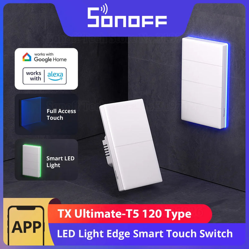 SONOFF T5 US WiFi Smart Wall Switch IR Remote Full Touch Access LED Light Multi-Sensory eWeLink Voice Control via Alexa Google