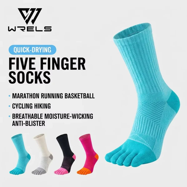 WRELS 1/2/3 Pairs Hiking Toe Socks Moisture Wicking Running Crew Socks Men Women Cotton Breathable Anti‑Blister 5‑Finger Socks