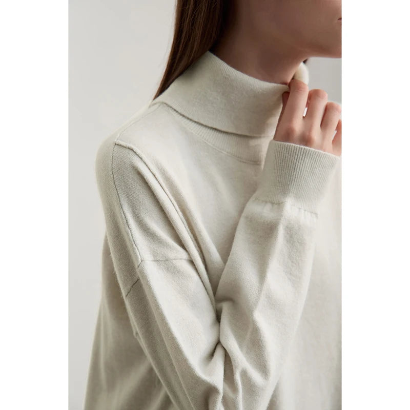 AMII Womens Dresses 2026 Winter New Turtleneck Long Sleeves Asymmetrical Dresses For Woman Knit Loose Ladies Clothing 12553015