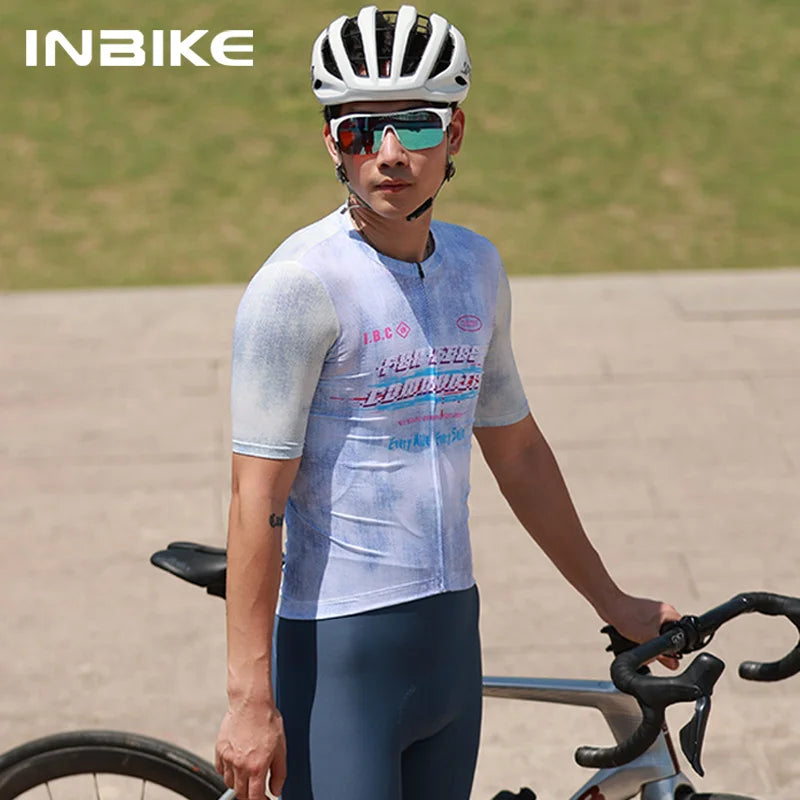 INBIKE Professional Cycling Jersey Men Short Sleeve Lightweight Road Bike MTB Clothing Elastic Cycling Wear Man Cycling Maillot