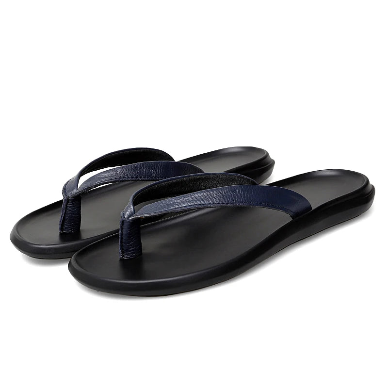 Summer Mens Luxury Genuine Leather Flip Flops Slippers For Men High Quality Flat Slippers Minimalist Size 38-44 Dropshipping