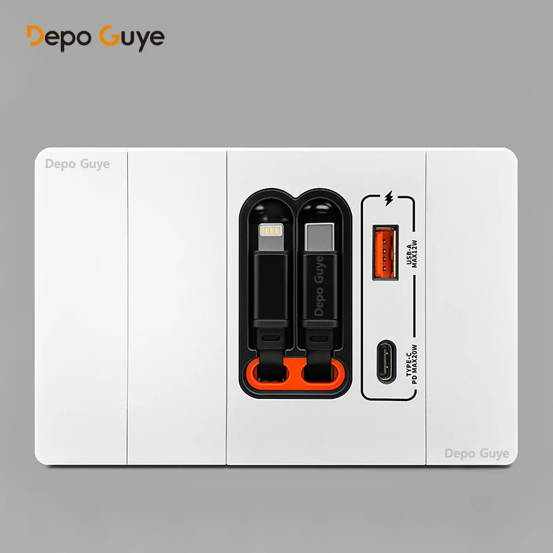 20W PD Fast Charge Socket with Double USB Charging,US/Thai /Italy Universal USB Type-C Wall Outlet Panel 120*79mm For Home Use