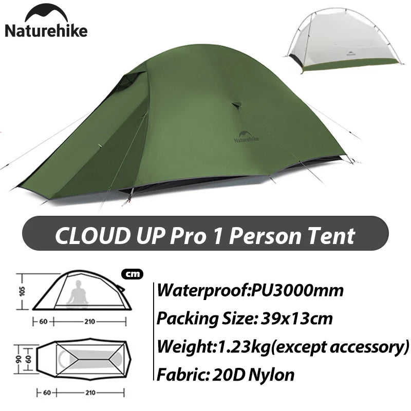 Naturehike 2025 New 123-Person 20D Cloud Up Pro Lightweight Portable Waterproof Backpacking Tent Outdoor Hiking and Camping Tent