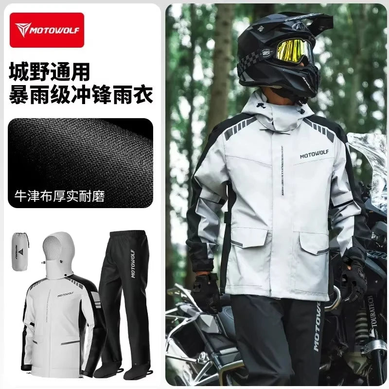 អាវភ្លៀងការពារទឹកម៉ូតូ MOTOWOLF អាវការពារភ្លៀងសម្រាប់ជិះម៉ូតូ អាវការពារភ្លៀងសម្រាប់អ្នកជិះតែម្នាក់ ខោការពារភ្លៀង