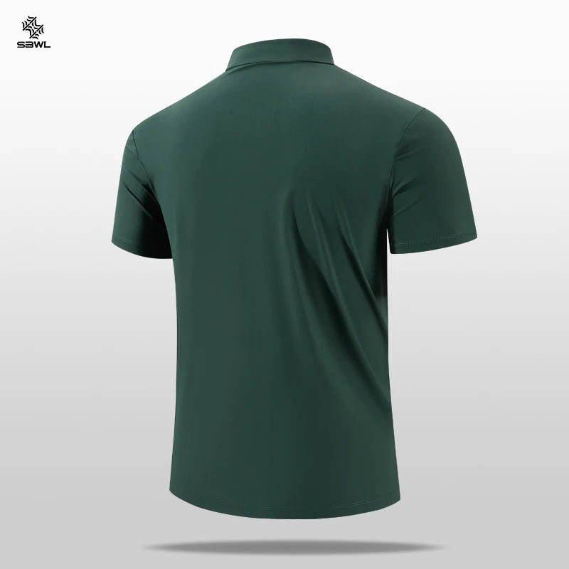 SBWL High Quality Zipper Polo Shirt Male Fashion Turn-Down Collar Short Sleeve Business Men Sports Style Quick Drying T-Shirt