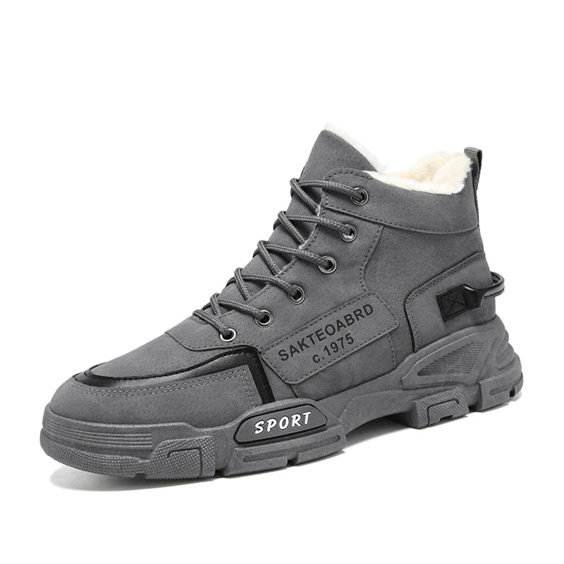 Men's boots winter warm plus velvet high-top Joker casual cotton boots fashion youth soft-sole non-slip outdoor snow work boots