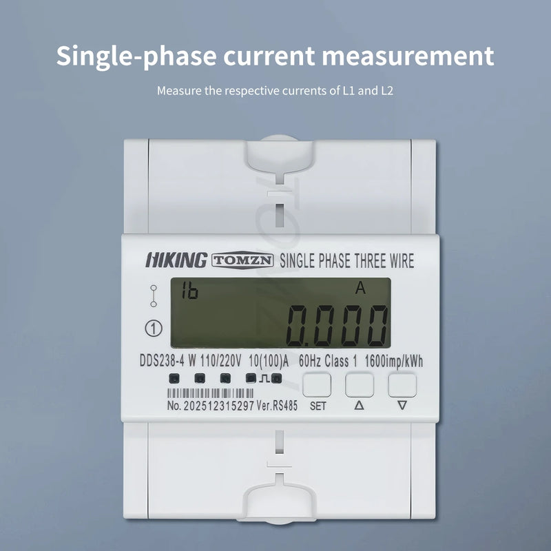 TOMZN DDS238-4 W L1/L2 FM2S Bi-directional Active Energy Meter  100A, RS485, Phase Voltage/Frequency 50/60Hz