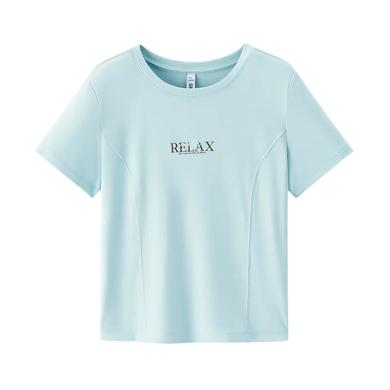Semir Womens Tshirt 2026 Short Style Letter Split Slim Embroidered Regular Shoulder Slim Fit Casual Soft Daily Wear