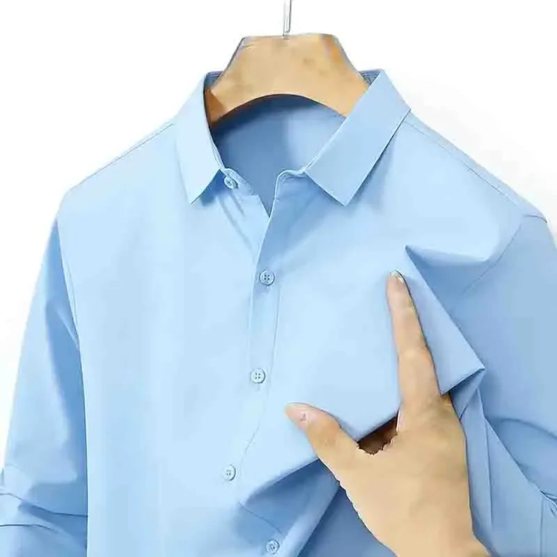 Men's Navy Blue Long Sleeve Dress Shirt Slim Fit Non-iron Formal Business Button Down Shirt for Office