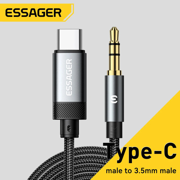 ខ្សែ Essager USB Type C Aux ខ្សែឧបករណ៍បំពងសម្លេង USB A/Lighting ទៅ 3.5mm Jack Audio Cable សម្រាប់ទូរស័ព្ទ កាសស្តាប់ត្រចៀក កុំព្យូទ័រ ថេប្លេត ទូរទស្សន៍ អាដាប់ទ័រ