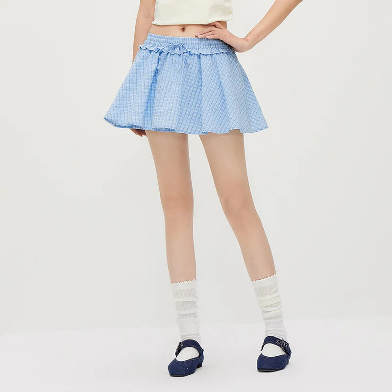 Semir Women Skirt High Waist Plaid Ruffle Trim Fresh Gentle Cute Girlish Mini 2026 Summer Casual Top