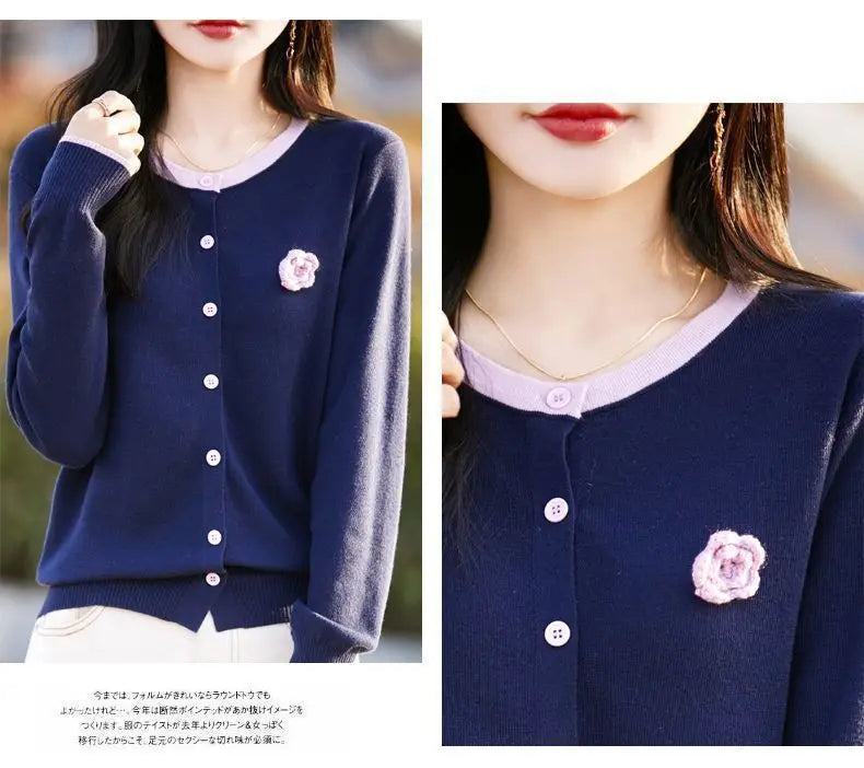 New Sweet Cardigan For Women New Buttons Knitwear Tops Long Sleeve Spring Autumn Woolen Sweater Coat Short Jacket Female