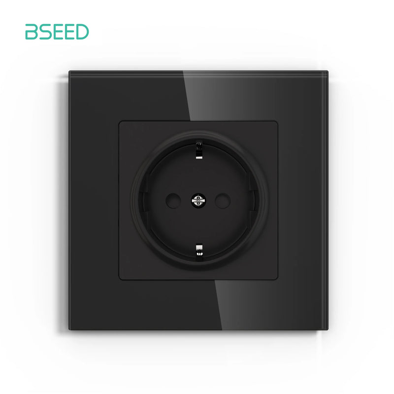 BSEED EU Power Socket Electrical Outlets Triple Power Plugs Crystal Glass Panel 16A European Standard Wall Socket 86*86mm