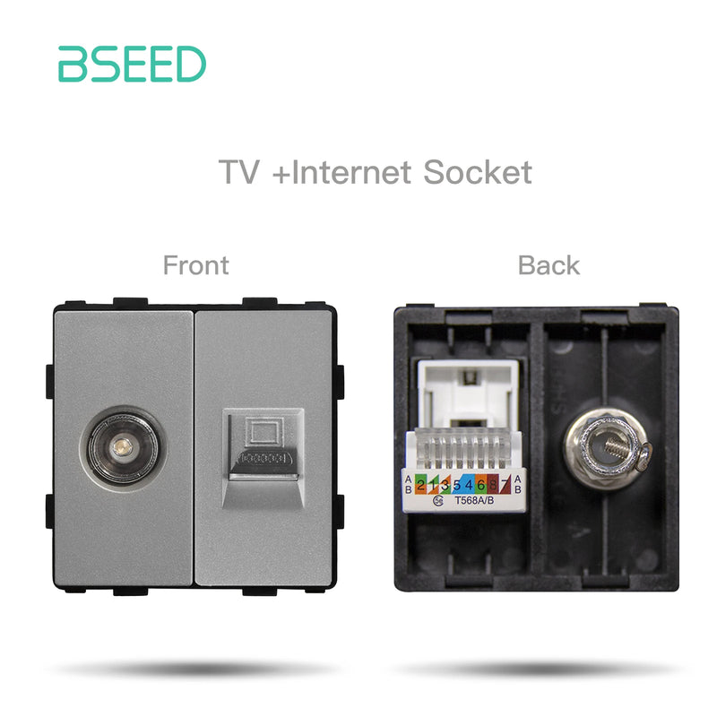 BSEED Wall Switch Panel Part Dual USB Socket TV Internet RJ45 Satellite Function Parts EU Socket DIY Part Only Free Combination