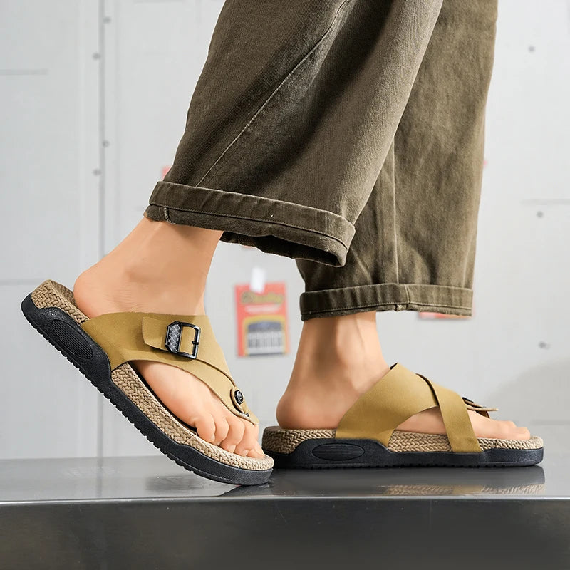 Men's Fashion One strap flip-flops slippers summer soft sole Non slip Quick Dry light casual Slide outdoor Beach Trendy slippers