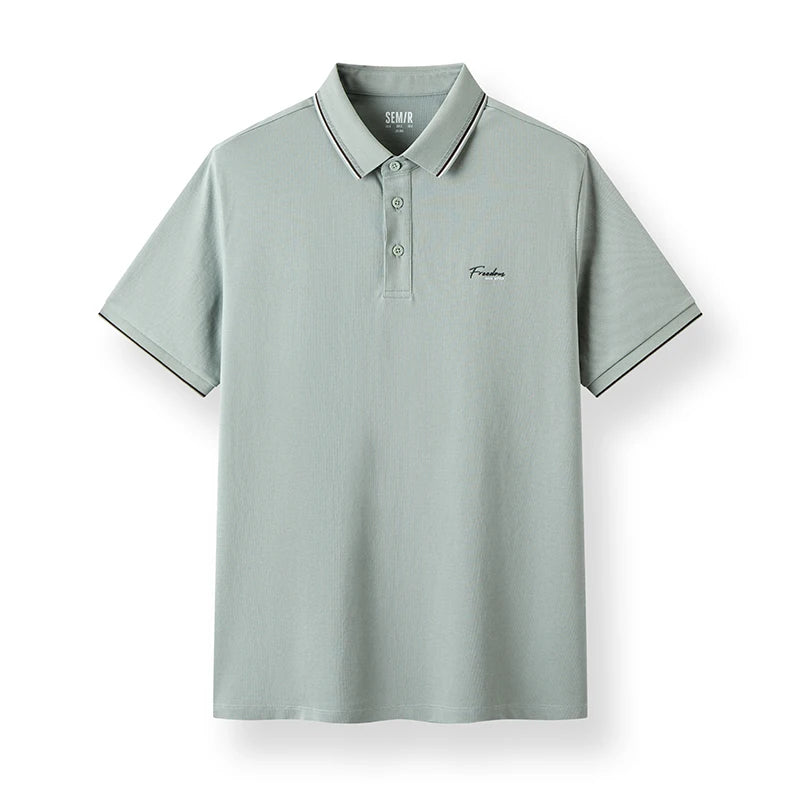 Semir Mens Polo 2026 Color Block Stripe Lapel Cool Feeling Letter Printed Simple Casual Soft