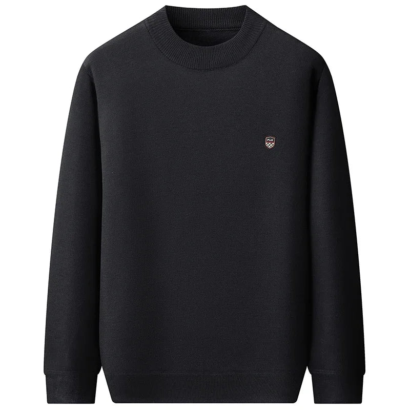 Thick Thermal Mock Neck Men Pullover Simple Solid Knit Material Chest Badge Skin Friendly Fleece Interior Outing Top