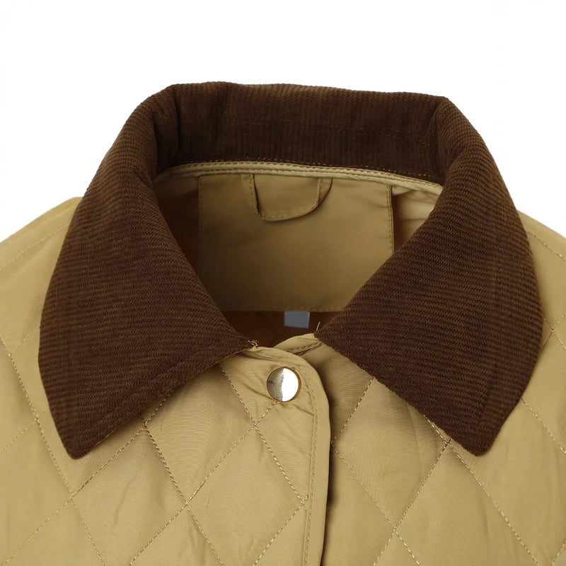 Women's Short-length Long-sleeve Winter Cotton Coat with A Single-breasted Lapel; Available in Apricot, Black, and Army Green.