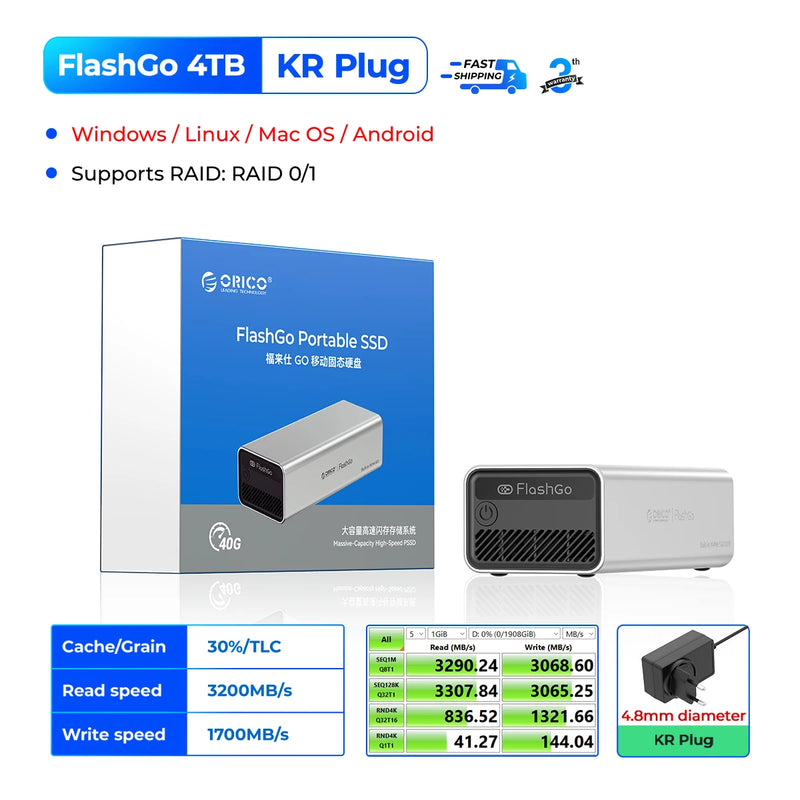 ORICO 4TB External SSD USB4 40Gbps Storage Expansion Disk RAID 0/1/5/JBOD High-Speed Storage Solid State Drive for PC Laptop SSD