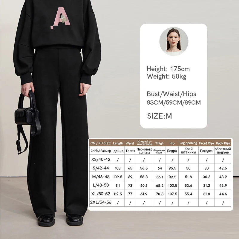 AMII Woman Sweatshirts 2026 Autumn Casual Letter Loose Hooded Sweater Wide-leg Sweatpants Separate Knit Ladies Clothes 12523012