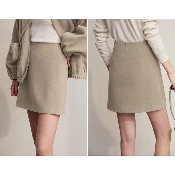 AMII Minimalist Mini Skirt 2026 Winter New Solid Color Short A-line Women's Skirt Versatile Casual Wool Clothing Ladies 12524026