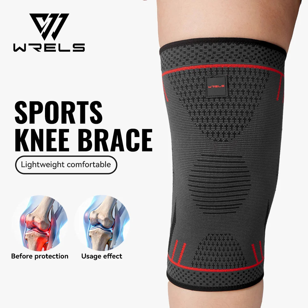 WRELS Compression Knee Sleeve Support Breathable Anti-Slip Sports Knee Brace for Running Fitness Knee Pain Relief