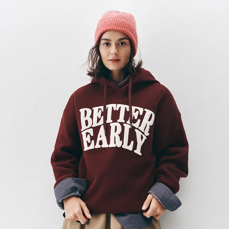 Semir Women Hoodie Fleece Lined Letter Graphic Hooded Design Street Style 2026 Winter Warm Layer Everyday Wear Soft Comfort