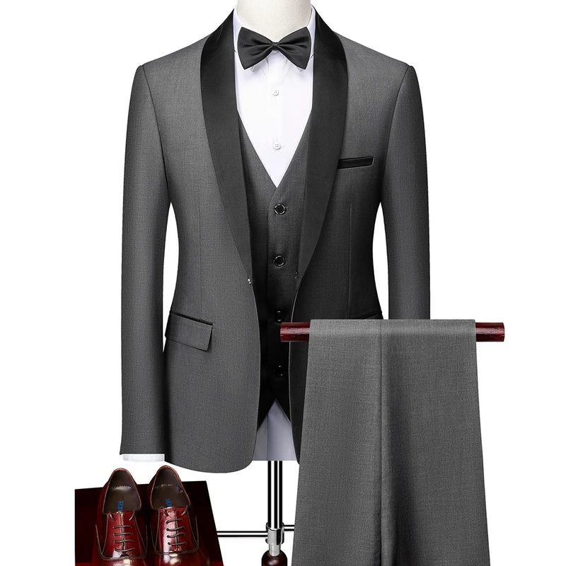 2026 Men's Black 3-Piece, Slim-fit Formal Jacket and Waistcoat Paired with Trousers, Asian Size, Red, White, Gray, Purple