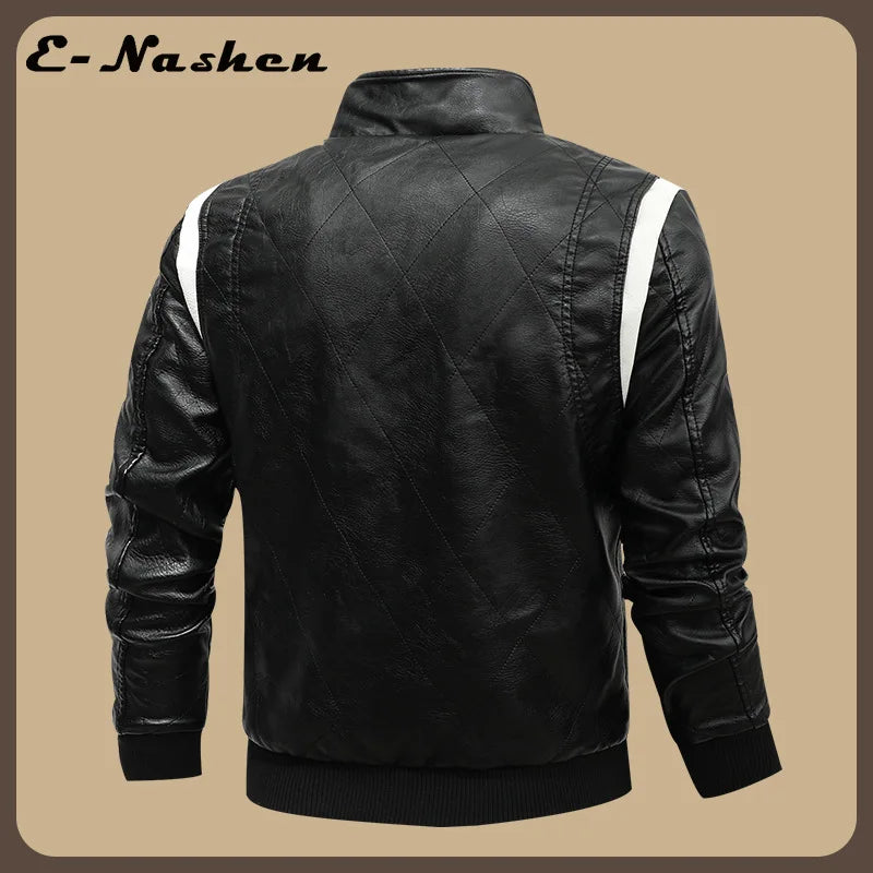 European and American-style Men's White Faux Leather Jacket; Black Hooded PU Motorcycle Coat with A Detachable Hood.