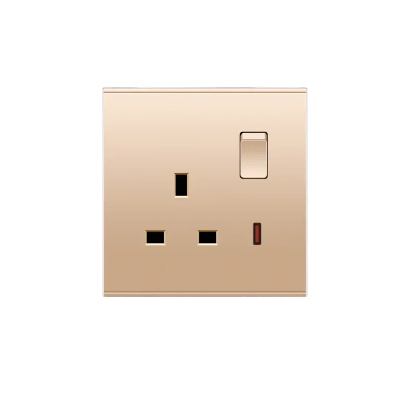 Uk Type 86 13A Universal Rose Gold 220V Wall Large Warped 1gang2way Cross Button Light Switch,USB Electric Plug Wall Socket