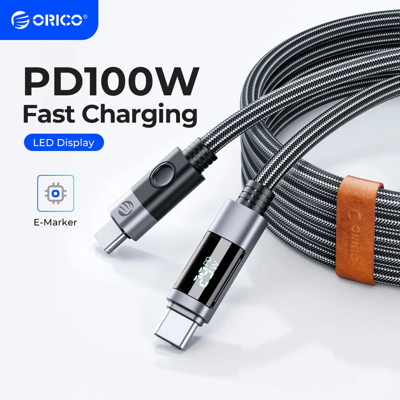 ORICO USB C Cable PD 100W LED Display Fast Charger kit 5A Quick Charge Computer Wire for Macbook Pro iPhone15 iPad Pro Samsung