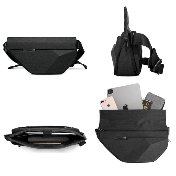 BANGE Men Oxford Waterproof Multifunction Hard Shoulder Bags Messenger Chest Sling Crossbody Bags Travel For 7.9 inch iPad