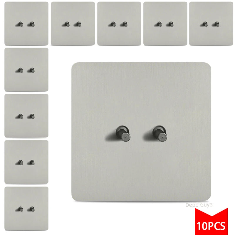 Toggle Retro Switch Panel 1/2/3/4 Gang 2Way Silver Gray Brushed Stainless Steel Antique Wall Metal Lever Light Switch 5/10 PCS