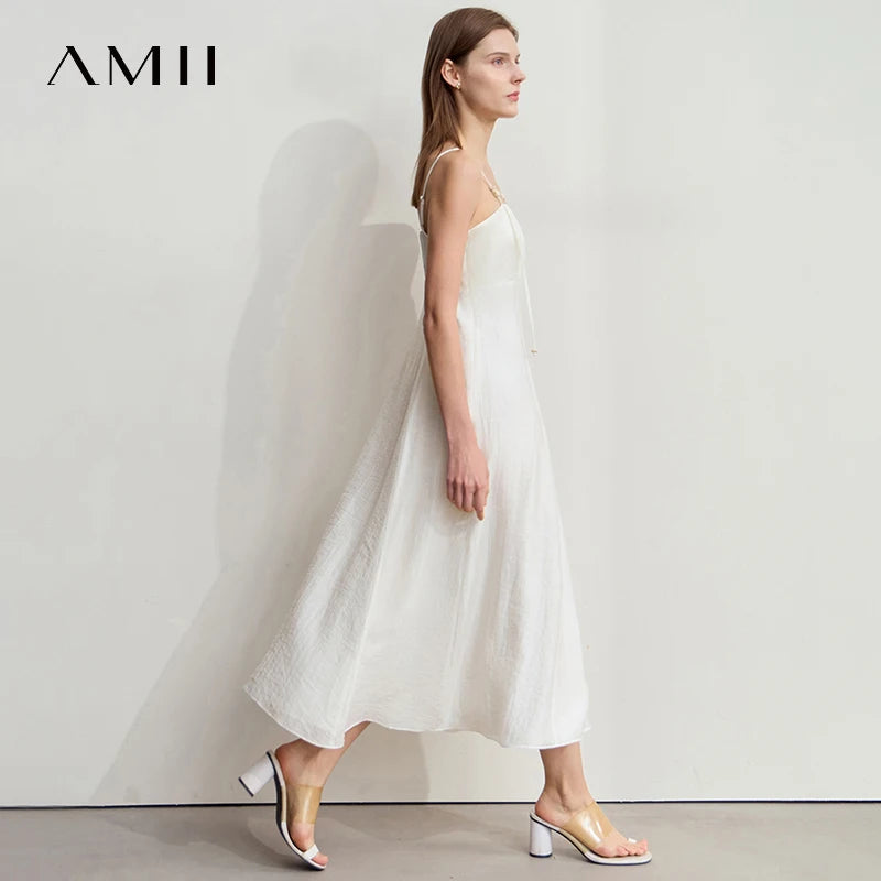 រ៉ូបអាវកាក់ Amii Minimalism ឆ្នាំ ២០២៥ សម្លៀកបំពាក់នារីថ្មីសម្រាប់ឆ្នេរខ្សាច់ រ៉ូបវែងស្តើង អក្សរសាស្ត្រ Cami ពណ៌ស 12552110