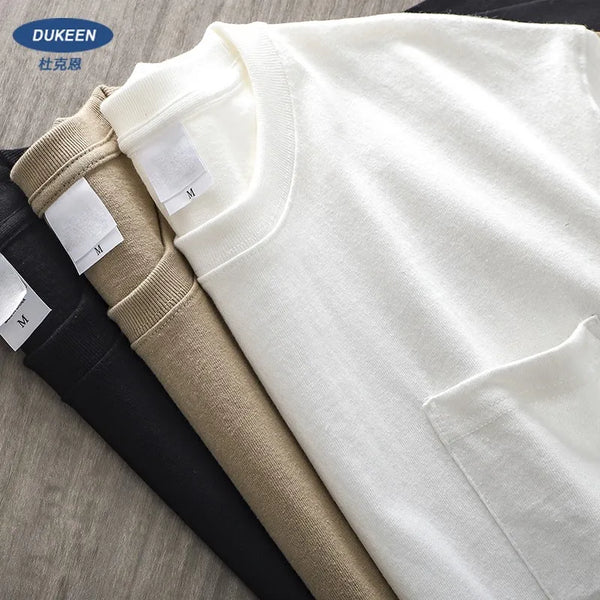 Dukeen 320gsm Heavy Short-Sleeved T-Shirt Men's Summer Vintage Half-Sleeve Pure Cotton Tees White Tops for Unisex
