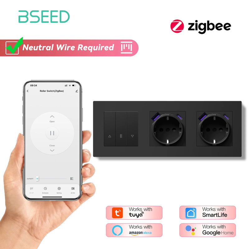 BSEED E Series Smart Zigbee Shutter Switch For Electric Motorized Blinds Roller Shutter Tuya Google Home Alexa Voice Control