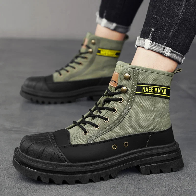 Men's boots four season new high-top casual boots canvas boots soft-sole non-slip thick-sole outdoor boots fashion tooling boots