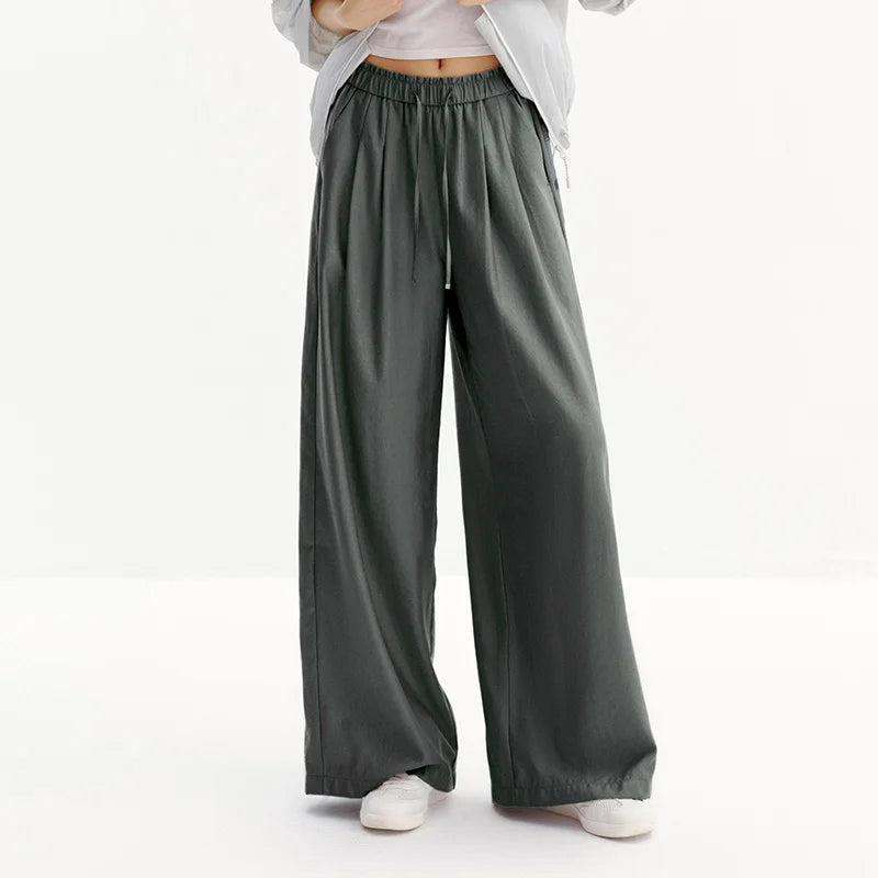 Semir Women Pants Pleated Textured Wide Leg Loose Lace Trim Summer 2026 Casual Style Draped Trousers Bottoms Wear