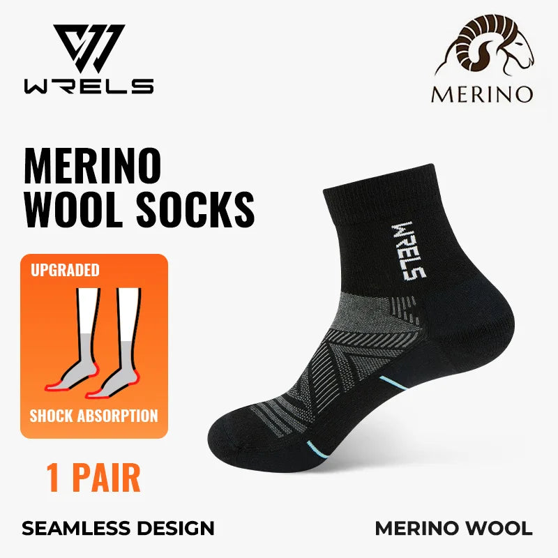 WRELS 1/2/3pairs Merino Wool Socks Warm Thermal Hiking Socks Breathable Cushion Hiking Running  Warm thermal Compression Socks