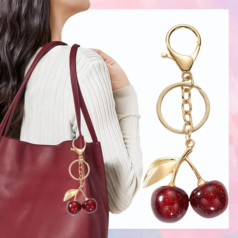 Fashion Cherry Key Chain Cute Resin Red Cherry Backpack Pendant for Women Backpack Decorative Accessories
