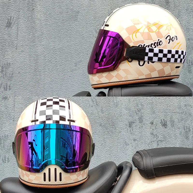 ORZ Retro Motorcycle Helmet Full Face Cruising Motorcycle Helmet Four Seasons Couple Street Pig Nose Helmet DOT Approved 729