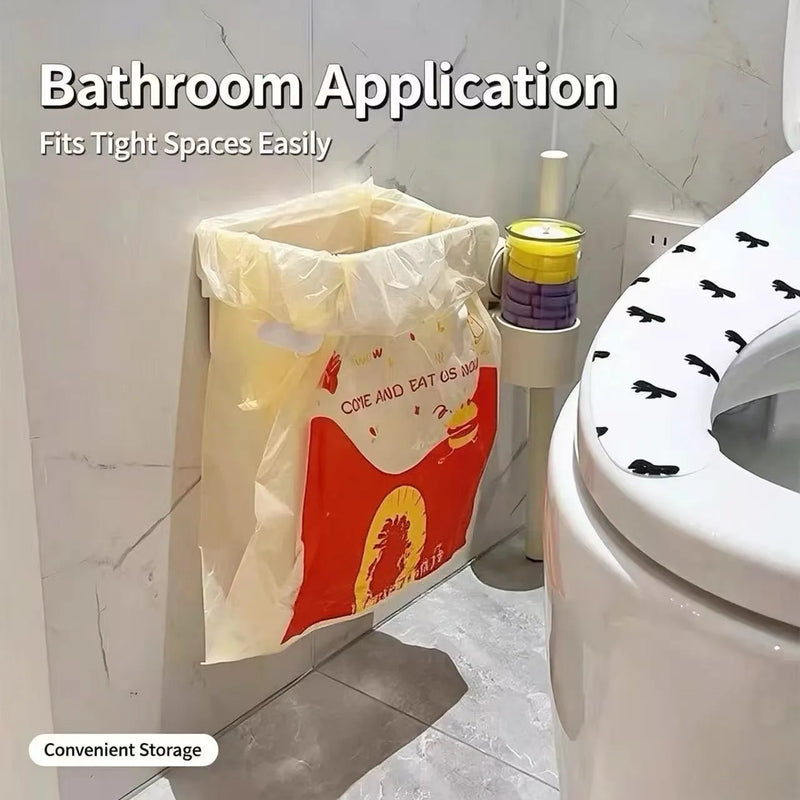 Foldable Wall-Mounted Trash Can Rack No-Drill Bathroom Kitchen Multi-Functional Storage Plastic Bag Holder