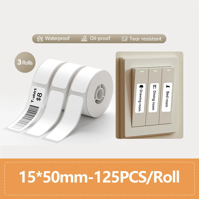 Niimbot Thermal Label Paper 3 Rolls/Set Waterproof Scratch-Resistant Tape Sticker for D110 D11 D101 H1 H1S Smart Label Printer