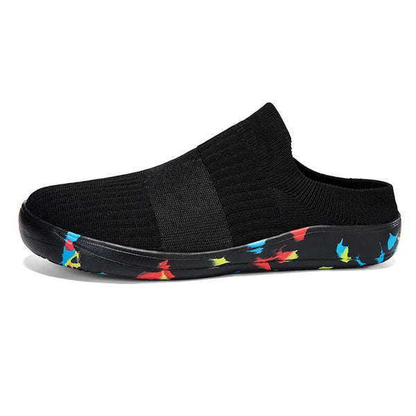 Summer Breathable Wide Foot Half Shoes Men Slip On Casual Wide Toes Shoes Half Slippers White Black Big Size 47 48