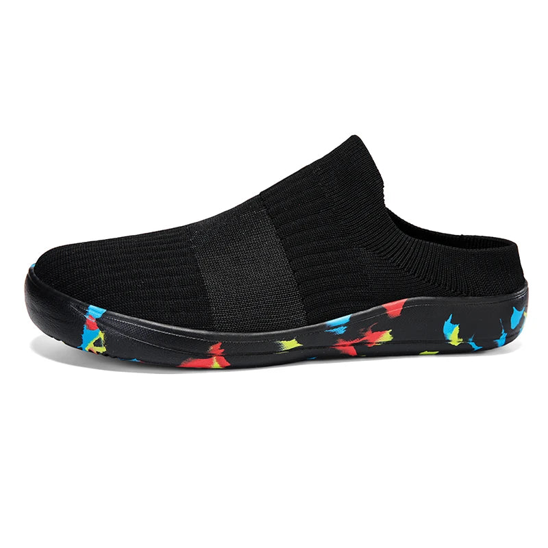 Summer Breathable Wide Foot Half Shoes Men Slip On Casual Wide Toes Shoes Half Slippers White Black Big Size 47 48