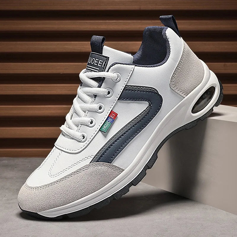 Mens Running Shoes 2025 New Splicing Leather Suede Cushioning Fashion Plus Size Comfortable Breathable Sports Leisure Shoes