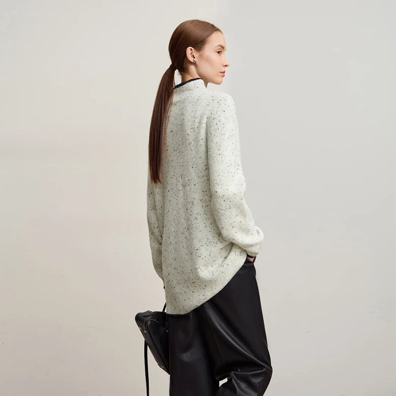 Amii Minimalist Sweater 2026 Winter New Semi-turtleneck Wool Loose Elastic Thick Long-sleeved Casual Sweater For Woman 12554033