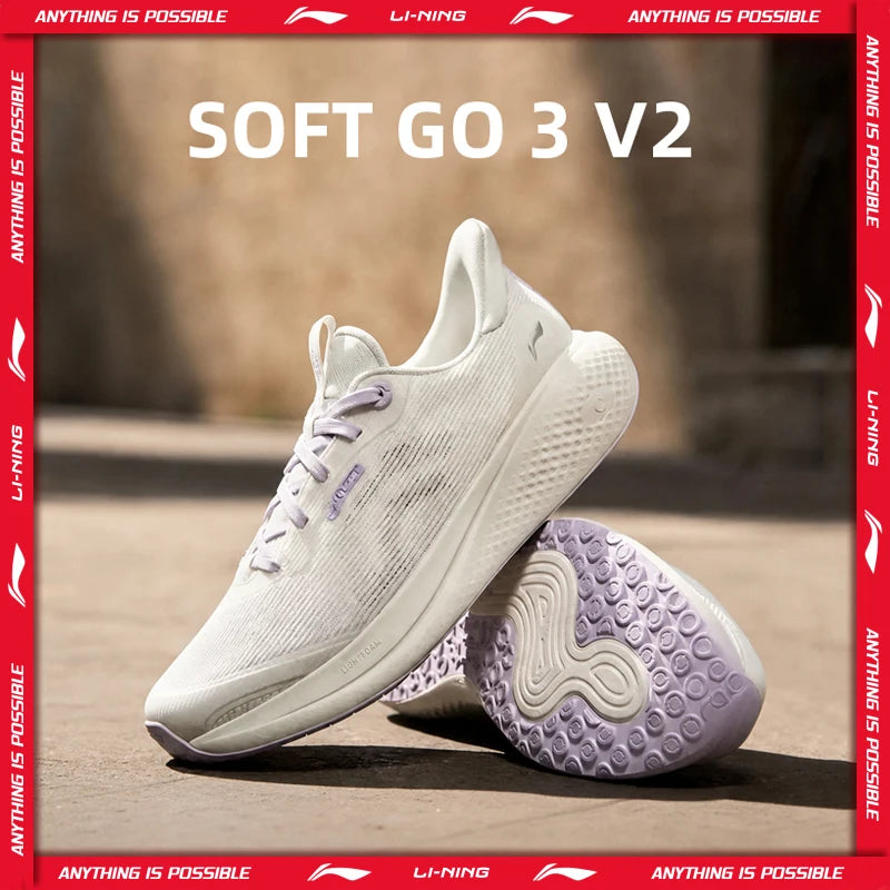 ស្បែកជើង Li-Ning សម្រាប់នារី SOFT GO 3 V2 របៀបរស់នៅ COMFOAM មានខ្យល់ចេញចូលបានល្អ ឆ្លុះបញ្ចាំងពន្លឺ ទាន់សម័យ ស្បែកជើងធម្មតា AGLW028
